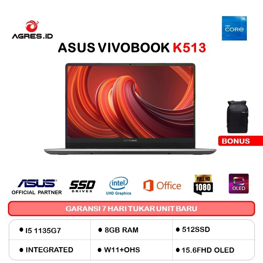 ASUS VIVOBOOK 15 OLED K513EA I5 1135G7 8GB 512GB W11+OHS 15.6FHD 100 DCIP3 BLK -OLED551
