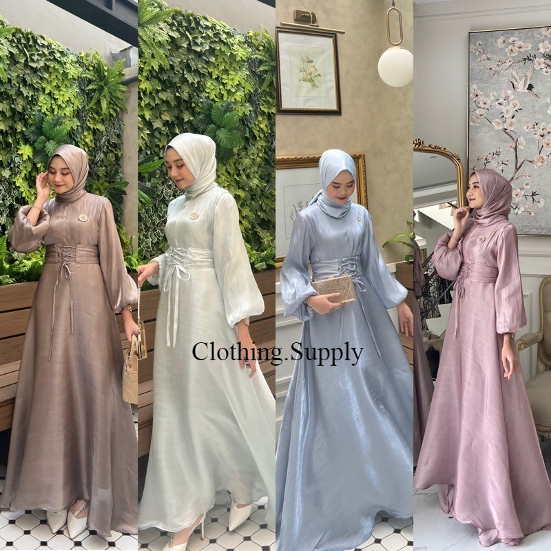 LONG DRESS SHIMMER PREMIUM ANNYA GAMIS LEBARAN BUSUI FRIENDLY ELEGAN GAUN PESTA MUSLIMAH MEWAH