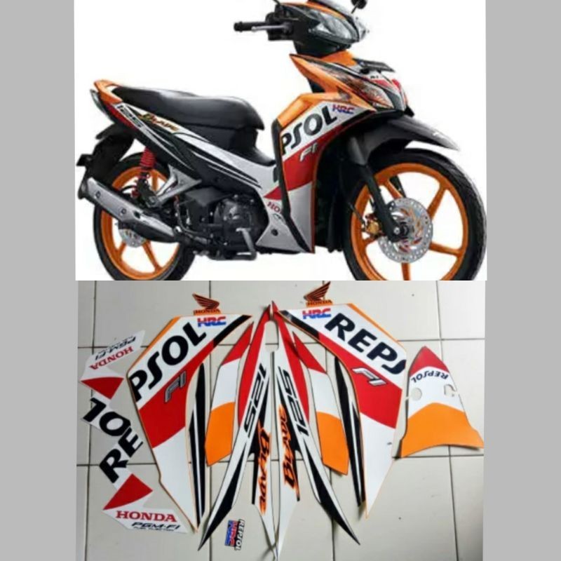 STIKER STRIPING LIS LES POLET BODY MOTOR HONDA BLADE REPSOL FI 2014 ORANGE
