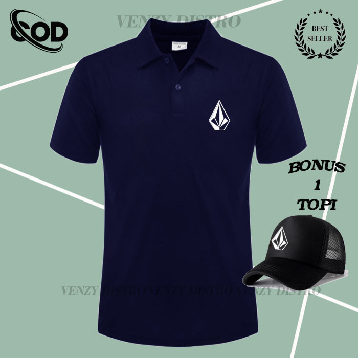 COD GRATIS TOPI... KAOS POLO kerah Dewasa Lengan Pendek Logo V01303 Text Putih KAOS SHIRT PRIA KERAH