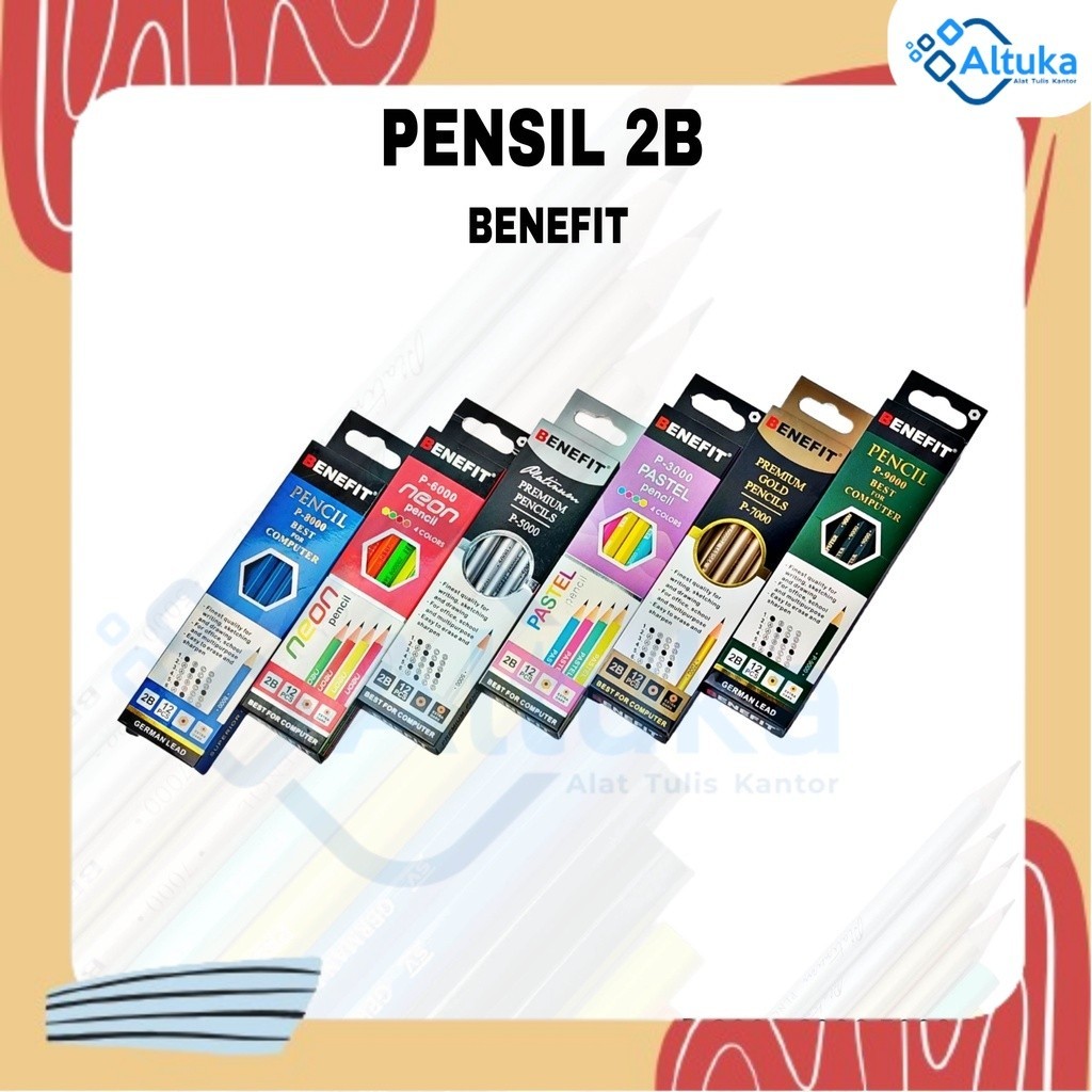 

(12pcs) Pensil 2B Silver Gold Neon Pastel Computer Biru Hijau premium BENEFIT