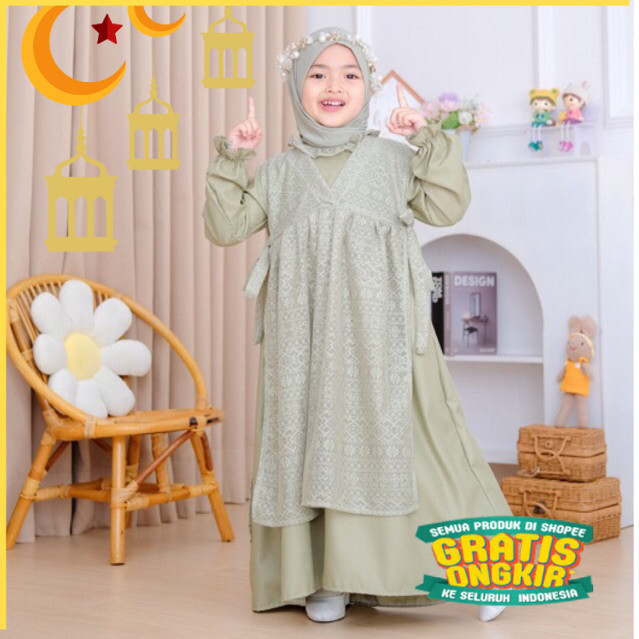 LALUNA Dress. Gamis Couple Ibu Anak. Gamis Lebaran Anak Perempuan. Gamis 2in1 Anak Perempuan. Dress 