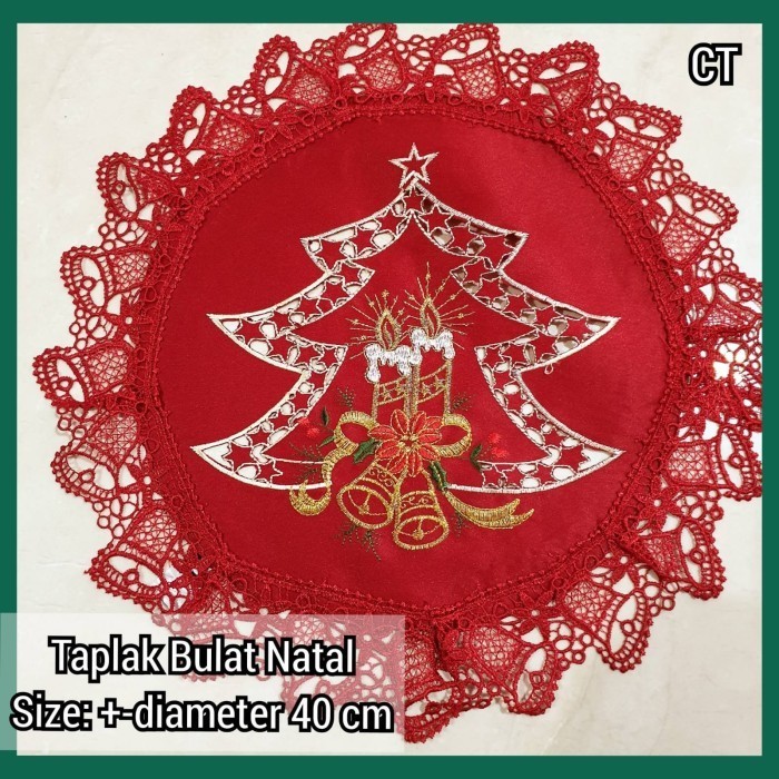Sintias taplak meja tamu natal mewah - taplak natal - Bulat 40 cm