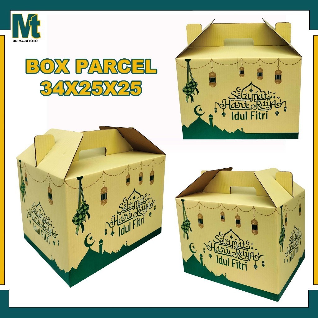

Box Parcel 34x25x25 Cm (Jinjing) Hijau Eid Mubarak / Kardus Parcel / Bingkisan Lebaran/Box Idul fitri