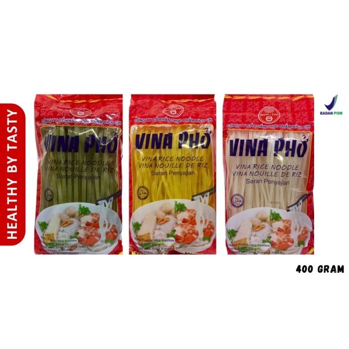 

Vina Pho Rice Noodle Vietnam Kwetiaw Vietnam 400gr halal Bich Chi Food - Hijau