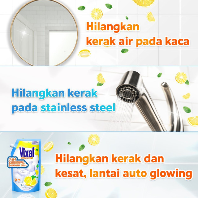 Vixal Kuat Segar 600ml Pembersih Kamar Mandi Harian Wangi Lemon Triplepack