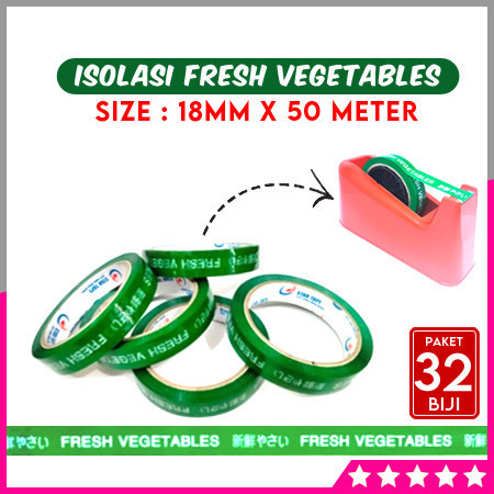 

[Paket 32 Biji] Selotip Lakban Isolasi FRESH VEGETABLES Buah Sayur (18mm x 50 Meter)