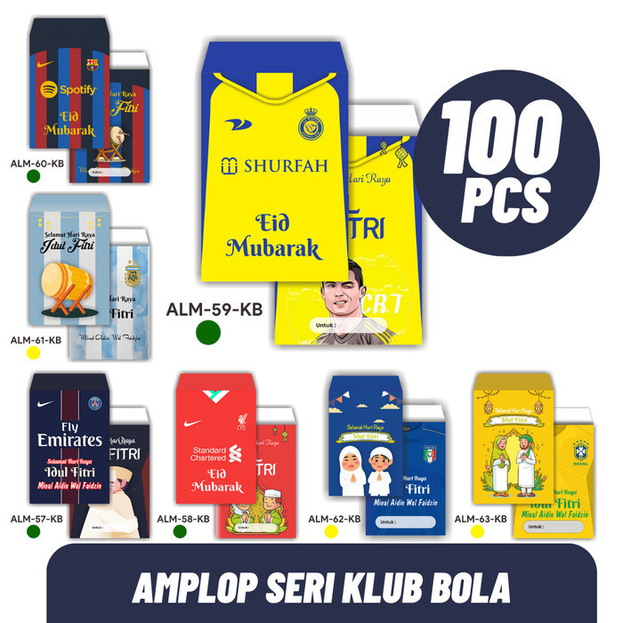 

PROMO PAKET 100 PCS AMPLOP LEBARAN MOTIF KLUB BOLA - TERLARIS - RANDOM AP