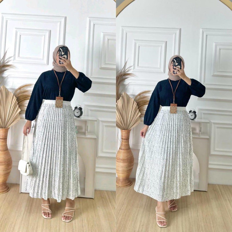 ORTWO - ZFS OOTD WANITA INA / ROK PLISKET BUNGA / Outfit Wanita Hijab Best Seller / Rok Maxy Motif B