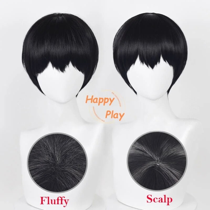 Anime Kageyama Tobio Wig Cosplay tipe 2 kulit kepala/keriting 28cm Wig hitam pendek tahan panas ramb