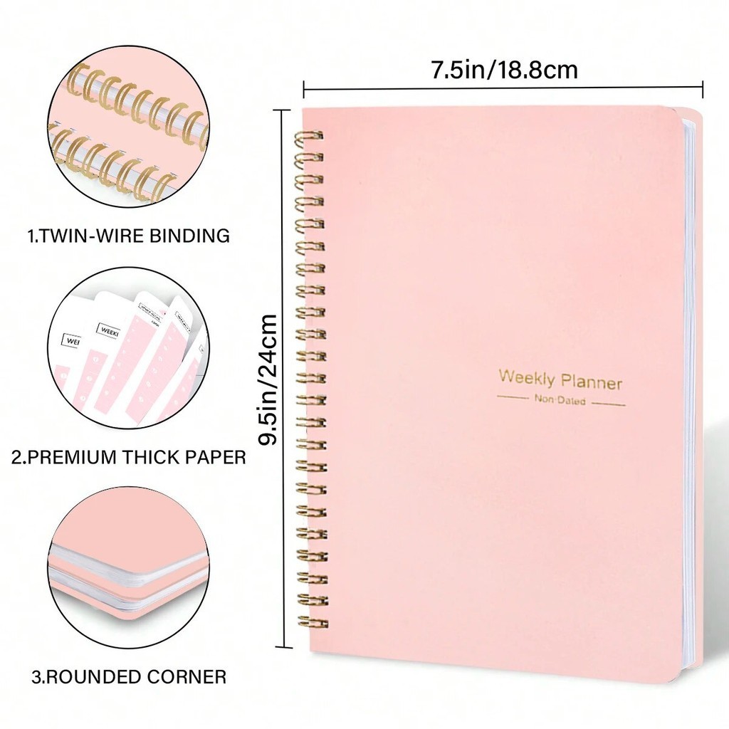 

52 Weeks Weekly Planner Notebook A5 Undated Spiral Agenda Daily Student Schedules Journal Stationery Office School Supplies