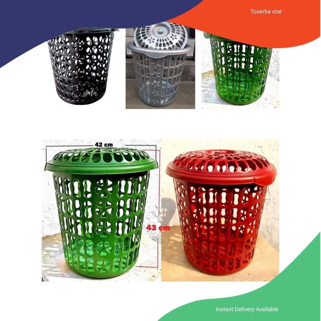 Keranjang baju loundry/ Laundry baju oriana/ Keranjang bulat silver/ Keranjang baju tutup