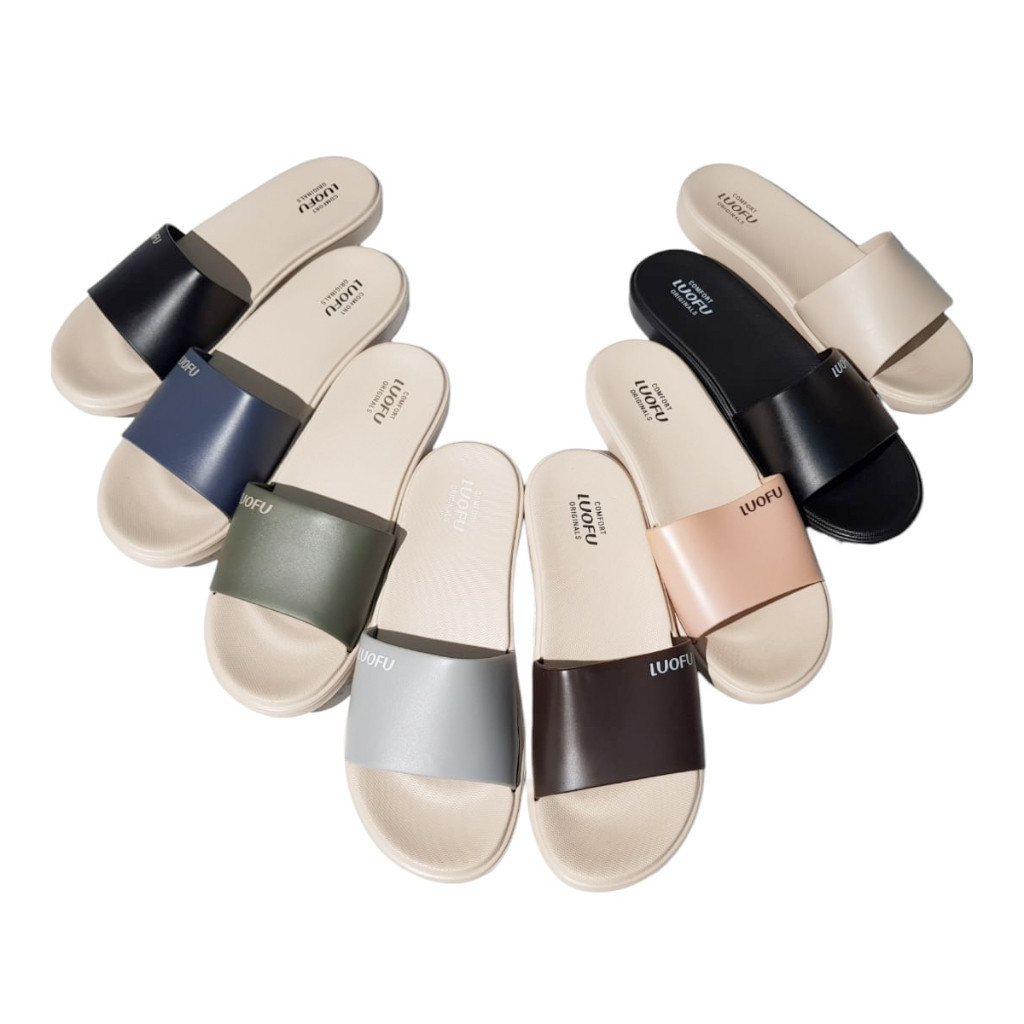 Luofu Sandal Kokop Jelly Karet Wanita Tatak Krem E7172-BW6W (AZ5)