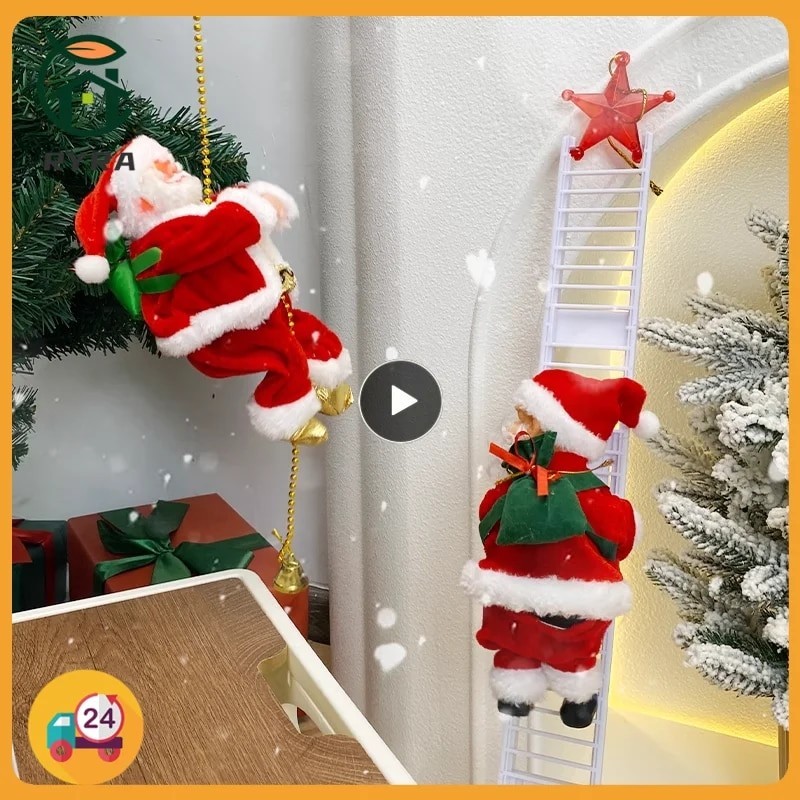 Electric Climbing Ladder Santa Claus Doll Toys New Year Christmas Tree Hanging Decor Music Christmas