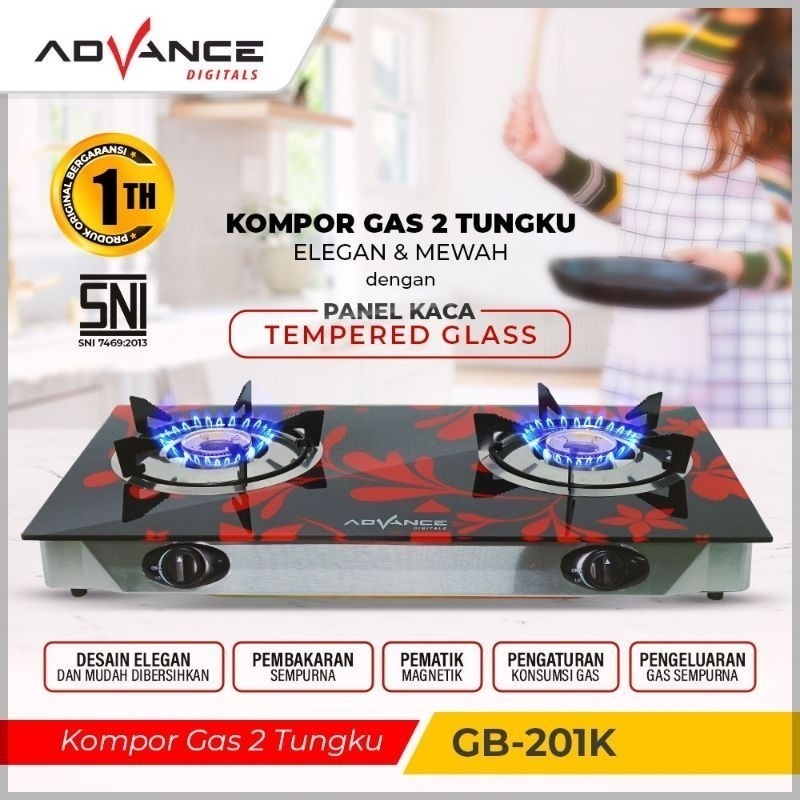 Kompor Gas 2 tungku / Kompor Gas Kaca GB-201K Advance UG5