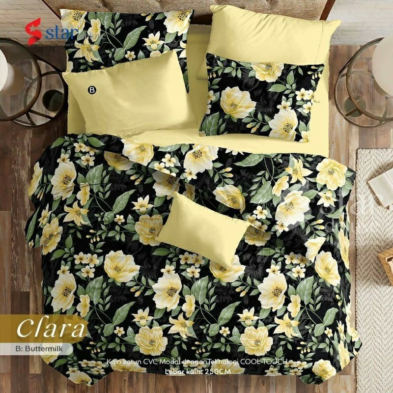 Sprei anti geser katun star motif CLARA bunga kuning