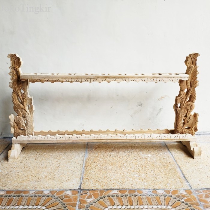 

Stand Jagrak Dudukan Tempat Pajangan Keris Isi 9 Kayu Jati Ukir Naga murah