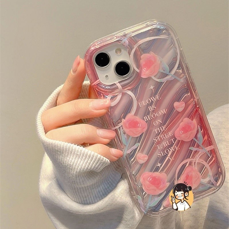 Kotak mawar merah muda case IPhone 6s 7 8 Plus XR XS Max 11 Pro Max 12 Pro Max 13 Pro Max 14 Pro Max