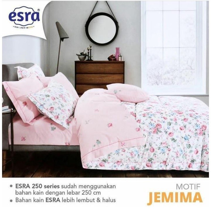 bedcover set katun esra motif jemima bunga putih mix polos