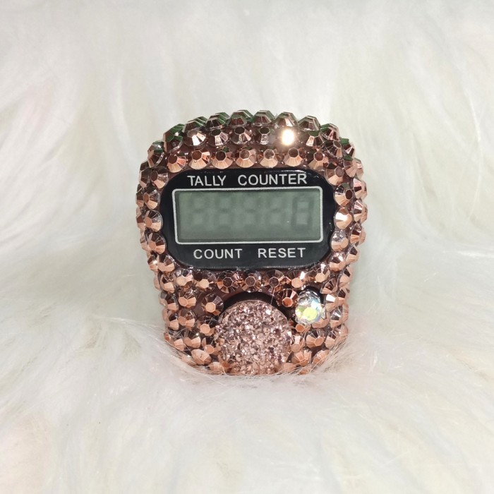 Tasbih digital swarovski  - Hitam Metalik, Tali Karet