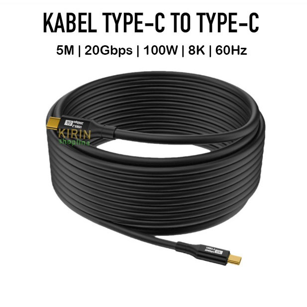 PD 100W Cable Type-C Fungsi Penuh Mendukung Pengisian Daya Cepat &Transmisi Data 20Gbps Support Andr