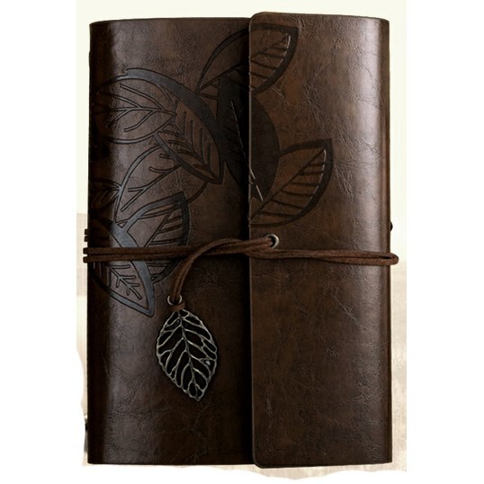 

thos Notebook A5 Leather Cover Binder Notebook Retro Style Buku Agenda - Daun, Coffee