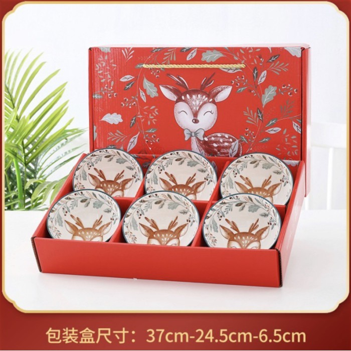 

[[Promo!!!]] Hampers Gift box Mangkok Keramik Set - Red Deer 6bowl
