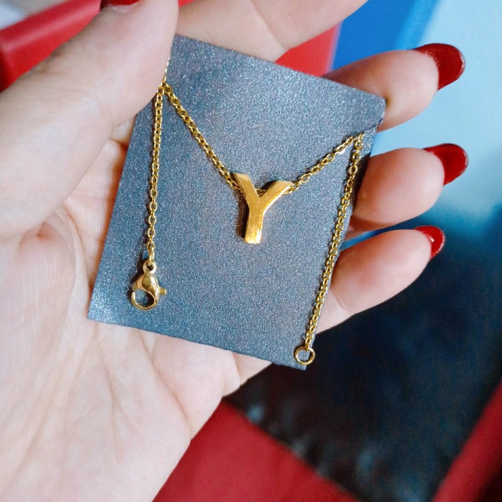 kalung titanium huruf Mini 1cm p 45cm Titanium  mini Y