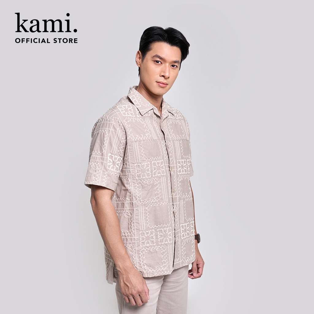 Kami Gana Open Collar Shirt Koko Pria