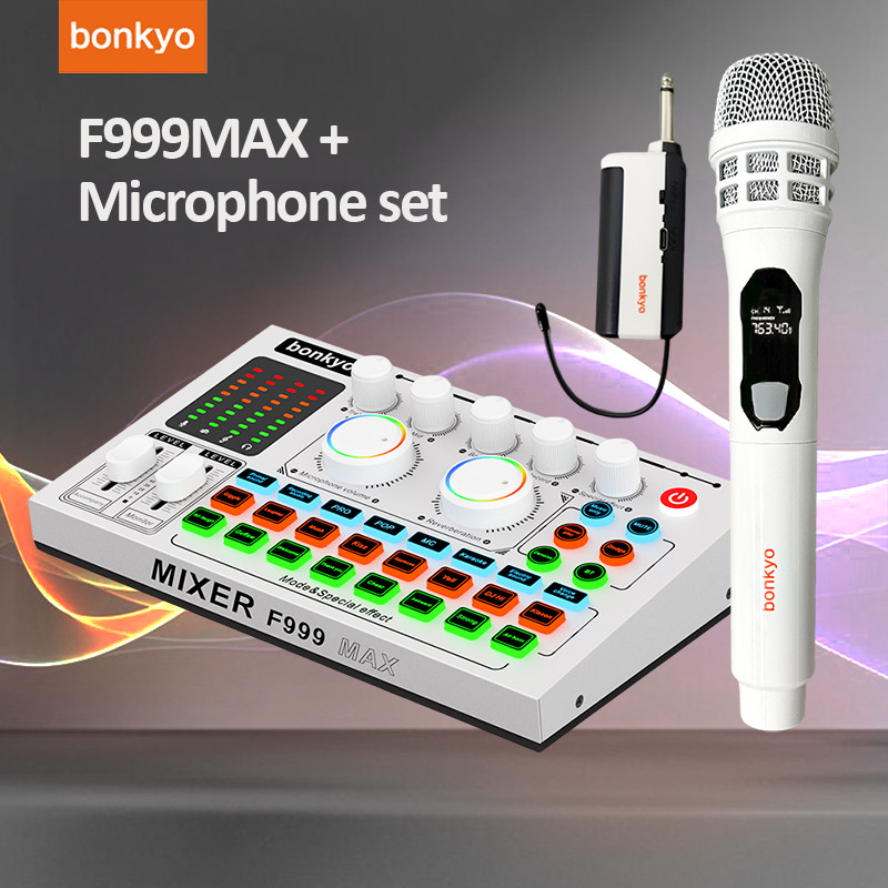 Bonkyo F999MAX Soundcard + Mikrofon Nirkabel Set Lengkap Perlengkapan Live Streaming Karaoke Bluetoo