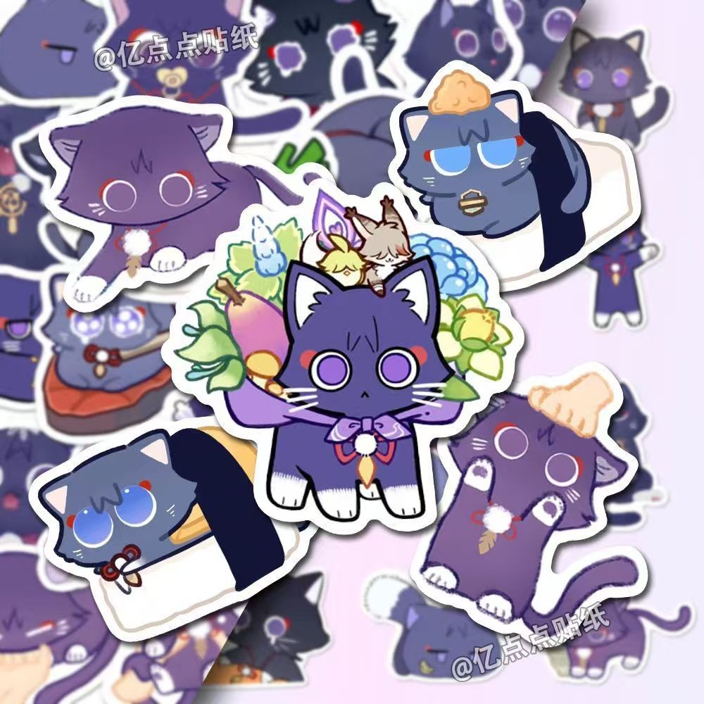 

80Pcs/Set Game Cartoon Cat Stickers Kawaii Wanderer Balladeer Kabukimono Scaramouche Decals DIY Water Bottle Laptop Sticker Gift