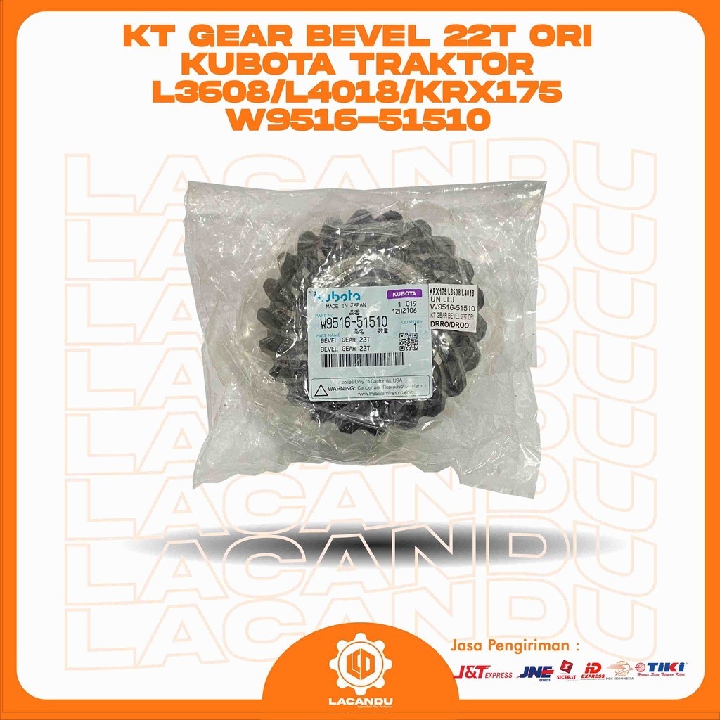 KT GEAR BEVEL 22T ORI KUBOTA TRAKTOR L3608/L4018/KRX175 W9516-51510 FOR TRAKTOR HARVESTER LACANDU PA