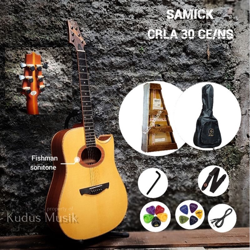 promo diskon 70% gitar akustik elektrik original samick CRLA 30 CE /NS free packing kayu
