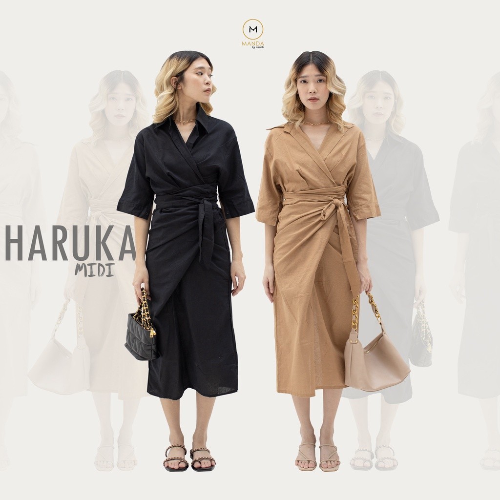 Baju Midi Dress Haruka Linen Premium Terlaris