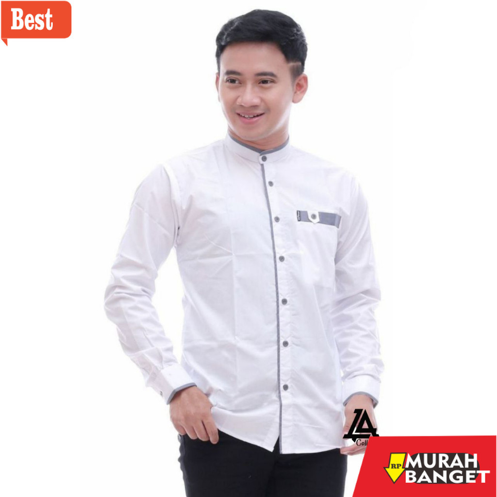 Baju muslim lengan panjang- Baju Koko Pria Lengan Panjang Original Hilwa Motif Qynang Warna Putih Ko