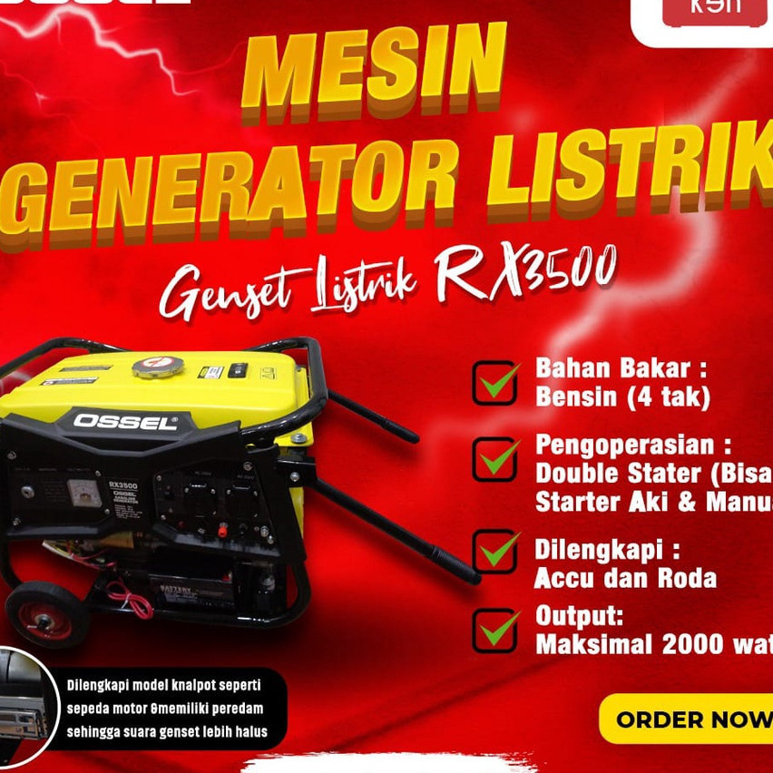 Generator Listrik 2000 Watt RX3500 Double Stater Genset 2000 Watt Genset Listrik Ossel 2000 Watt Generator Listrik