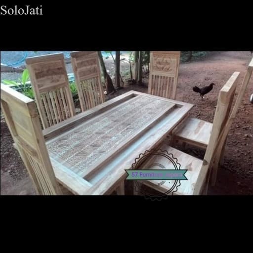 

Meja makan kursi 6 ukir mentahan kayu jati murah