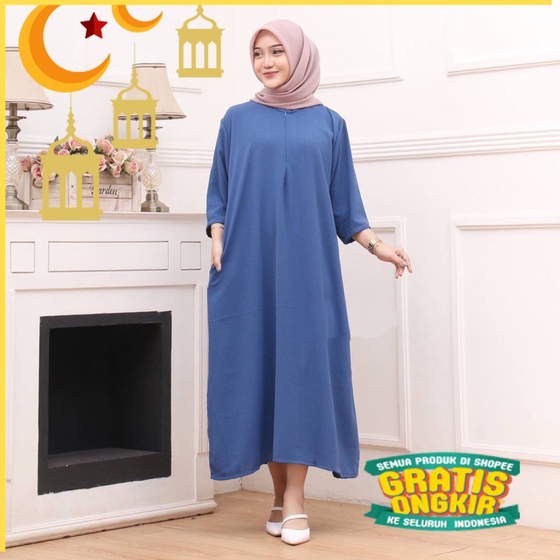 Fathia Dress Crincle Premium / Gamis Fathia Busui / Dress Gamis Lengan 7/8/ bunga bunga polkadot luc