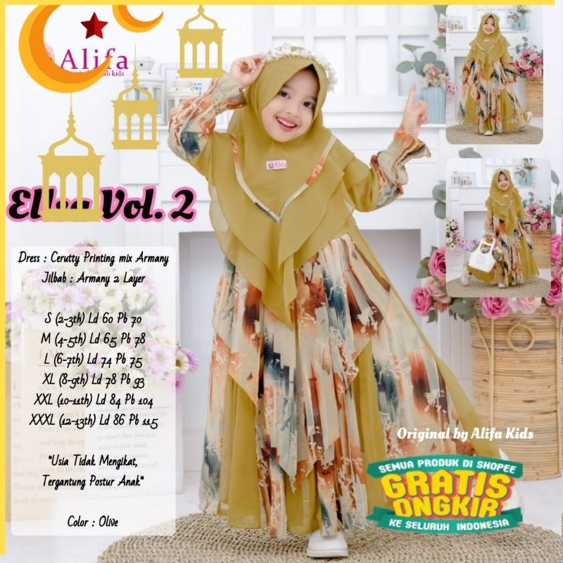 ellsa elsa vol. 2 3 kids set ori alifa free jilbab set gamis baju muslim anak perempuan ekslusif/Mar