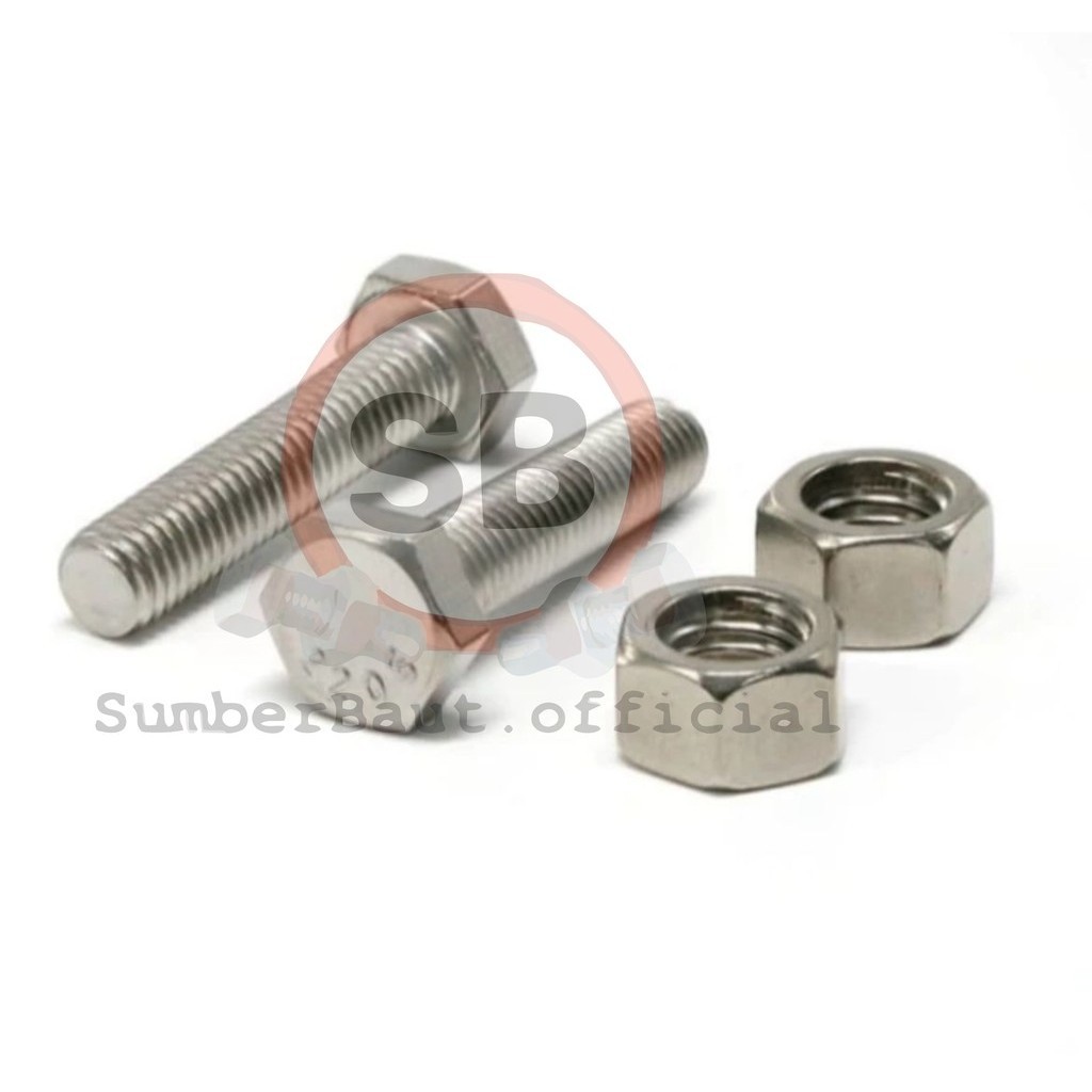 M12x100 Baut Mur Hexagon Stainless 304 SS Hex 12x100