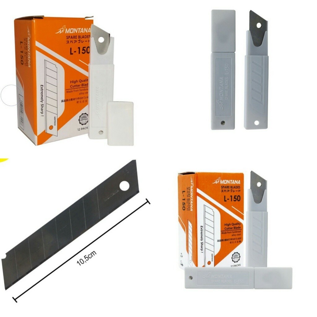 

Refill Montana Cutter Blade Refill Isi Pisau Pemotong Cutter ( Varian L-150 dan A-100) Per Tube isi 5 Cutter Refill