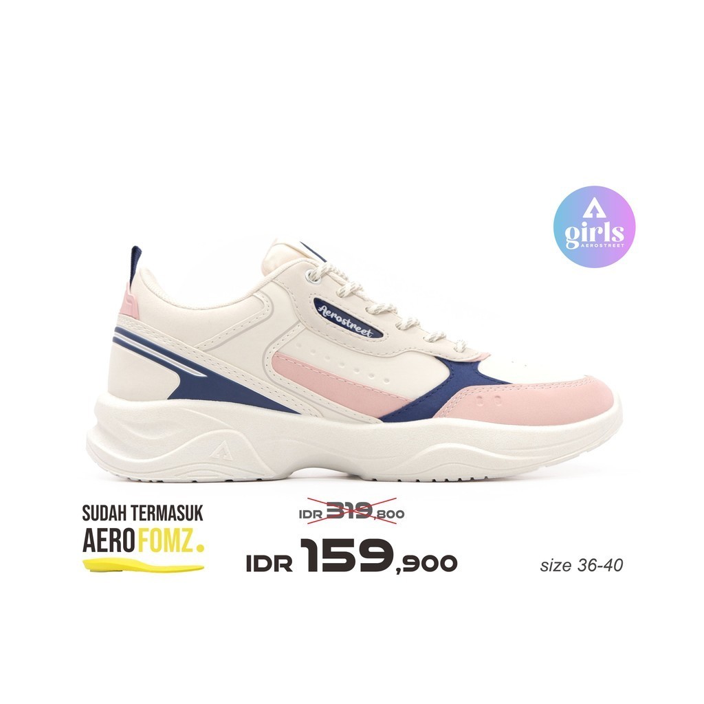 Aerostreet 37-40 Jisoo Natural Merah Muda Pastel Biru Tua - Sepatu Sneakers Casual Sport Pria Wanita