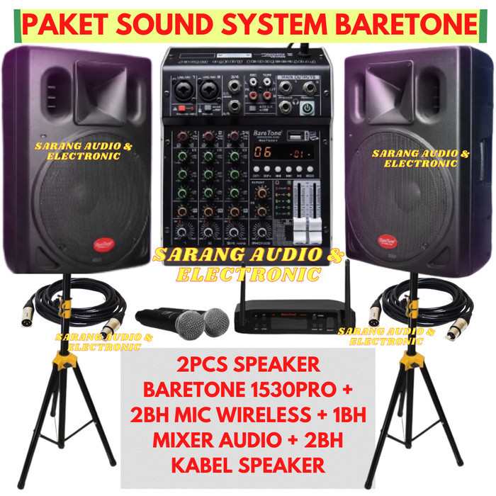 Paket Speaker Aktif Baretone 15 inch Mixer 4 Channel / BT-A1530PRO