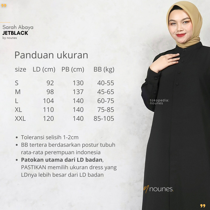JETBLACK Nounes Sarah Abaya dress Gamis hitam pekat Polos - S