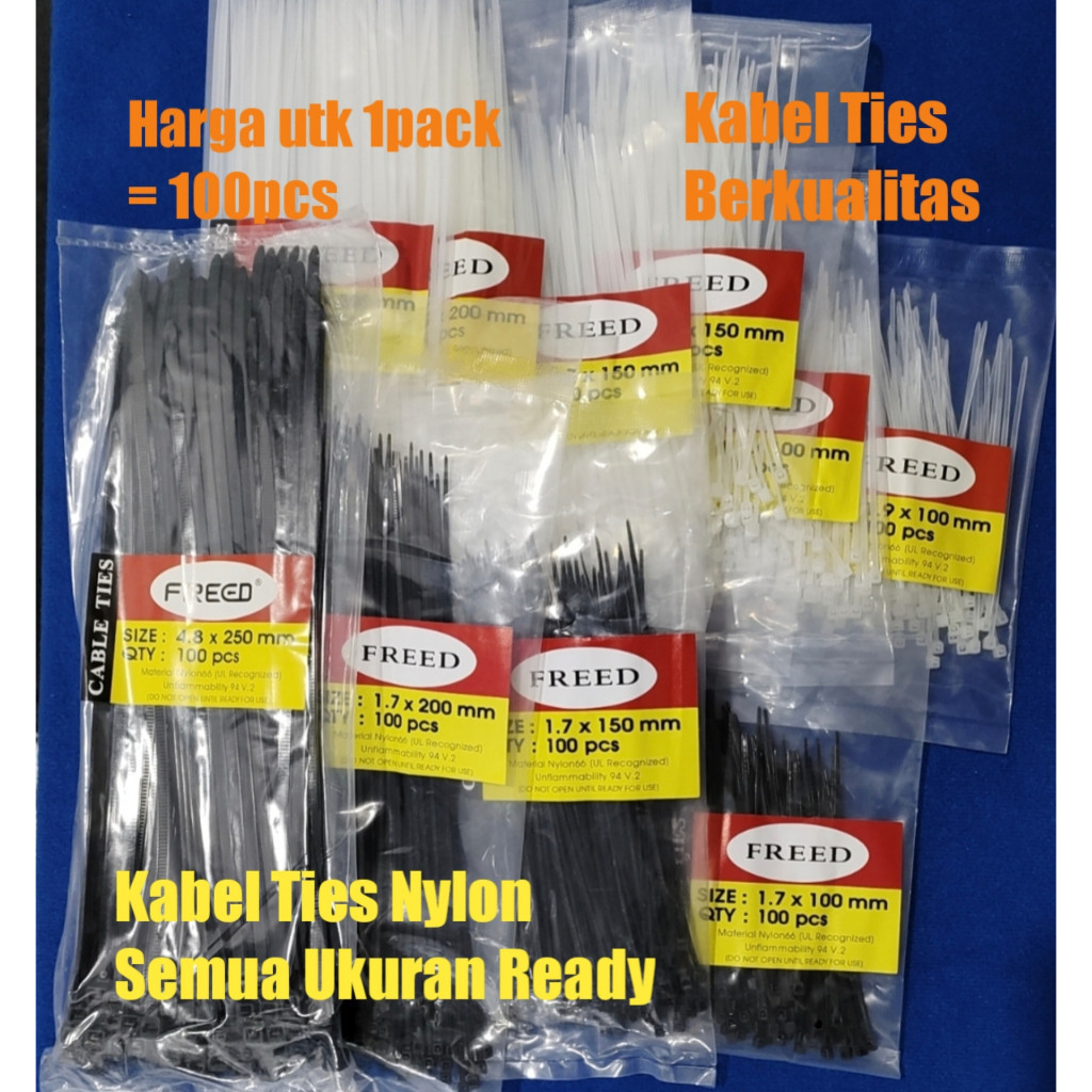

Kabel Ties Hitam/Putih Ukuran 4.8mm x 200mm (20cm) 1 Pack Isi 100 Pcs