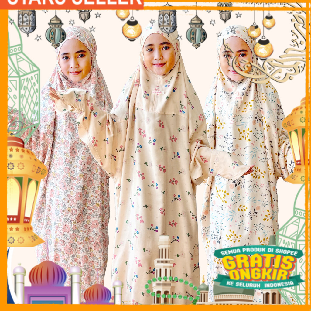 Mukena Terusan Anak Perempuan Motif Series Hana Umur 7 sd 11 Tahun By Erlimakids Bahan Rayon Viscose