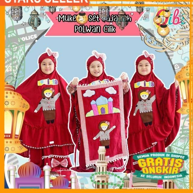 Mukena bordir polwan Qibi mukena anak mukena lucu/ Pink Dusty Fanta Merah muda