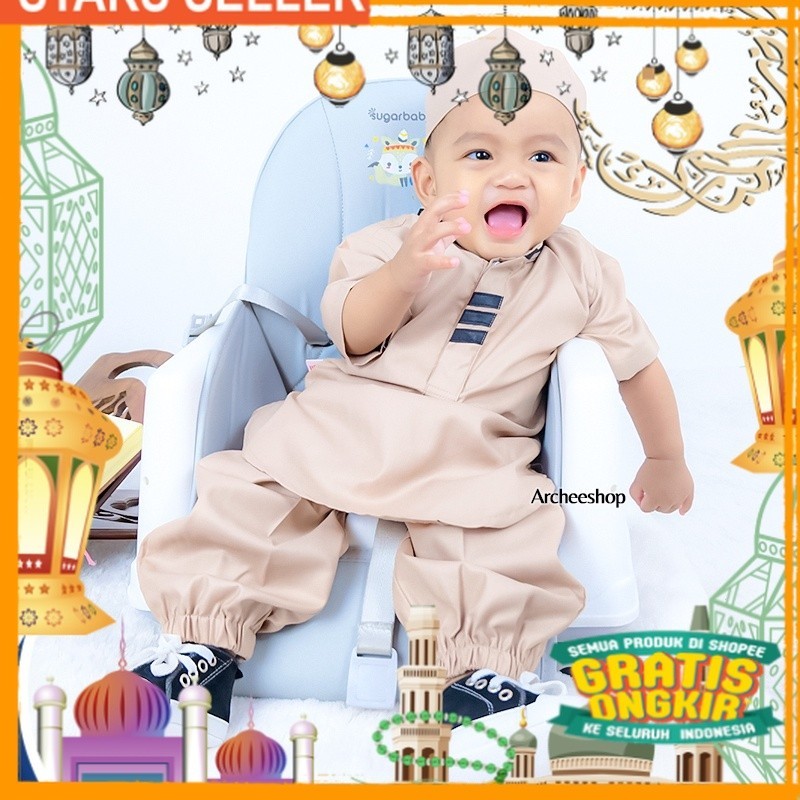 setelan baju koko anak bayi balita laki laki muslim kurta RICHI/ Pink Dusty Fanta Merah muda