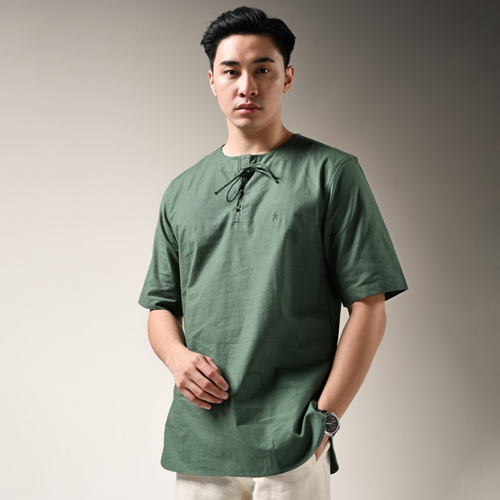 QUDS by KAUM ADAM -  Kemeja koko modern bahan premium lengan panjang kerah tali