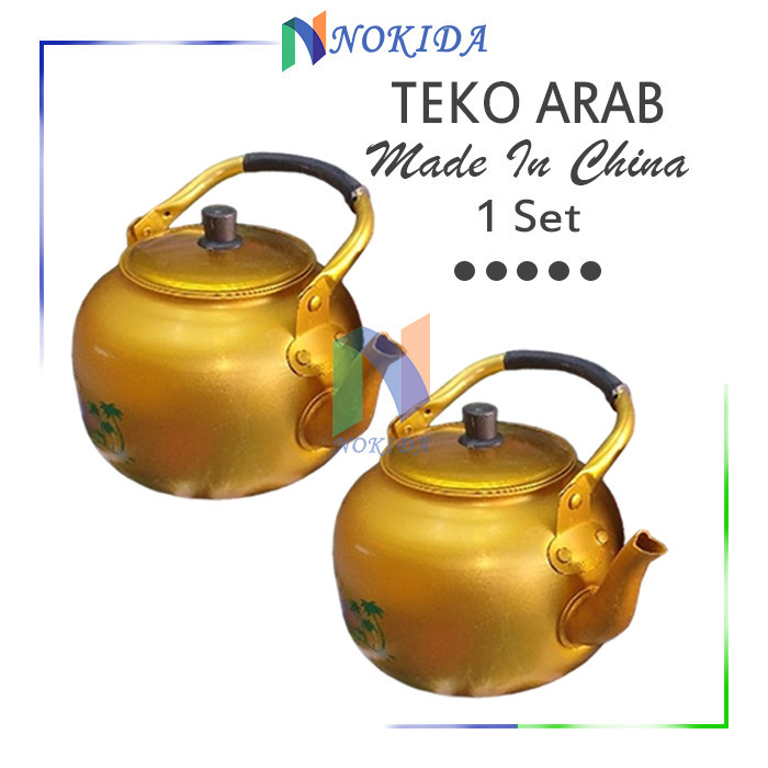 Nokida Teko Arab Made In China / Wadah Air Minum / Ceret Kuning 1 Set / Kettle Gold Classic